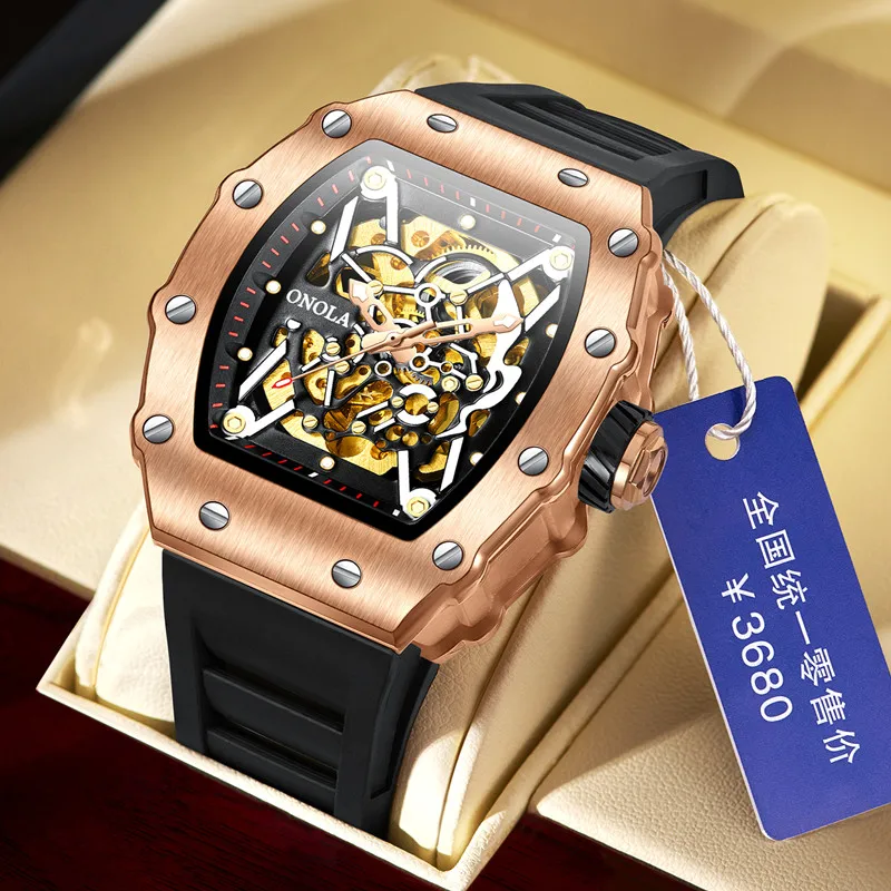 ONOLA New Top Luxury Brand Sports Waterproof Man Automatic Watches Clock Fashion Business Skeleton Men Mechanical Wristwatches