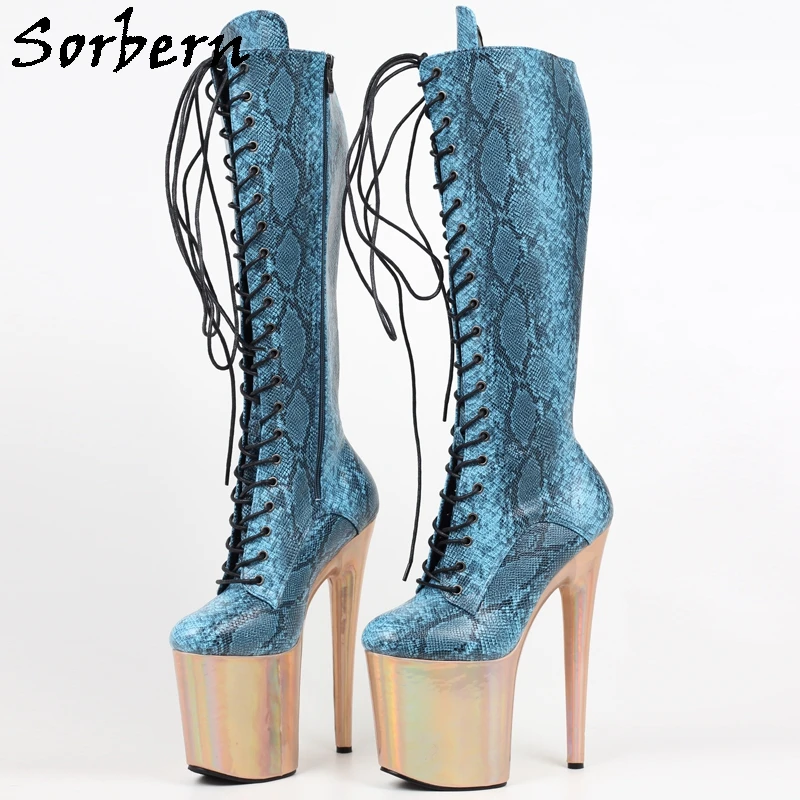 

Sorbern Custom Python Knee High Boots For Stripper Pole Dance Metallic High Heels Lace Up Easy Zipper Up 8In 7In 6In 9In