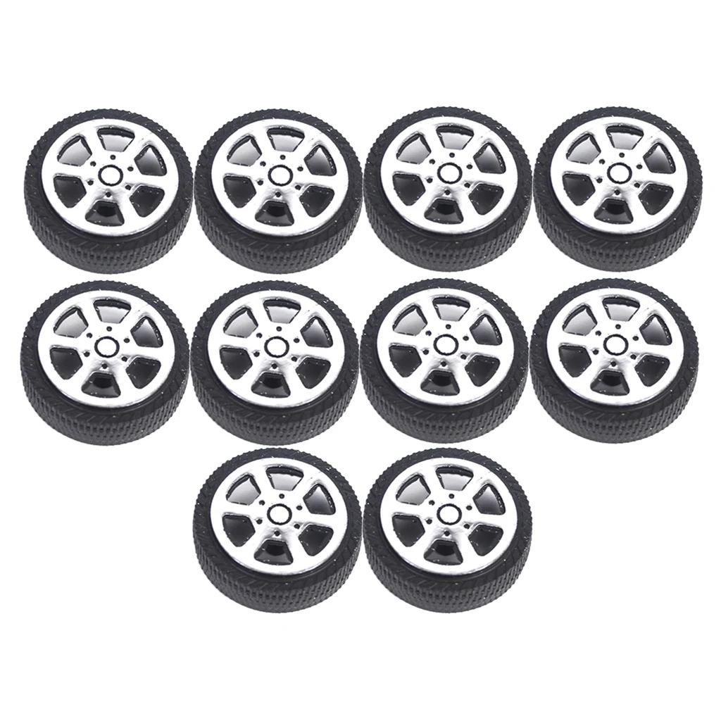 10Pcs Plastic Wheel Rims & Tire Tyres, Build Parts for Model Car Toys, Science Project Robot Making (30mm x 1.9mm shaft)