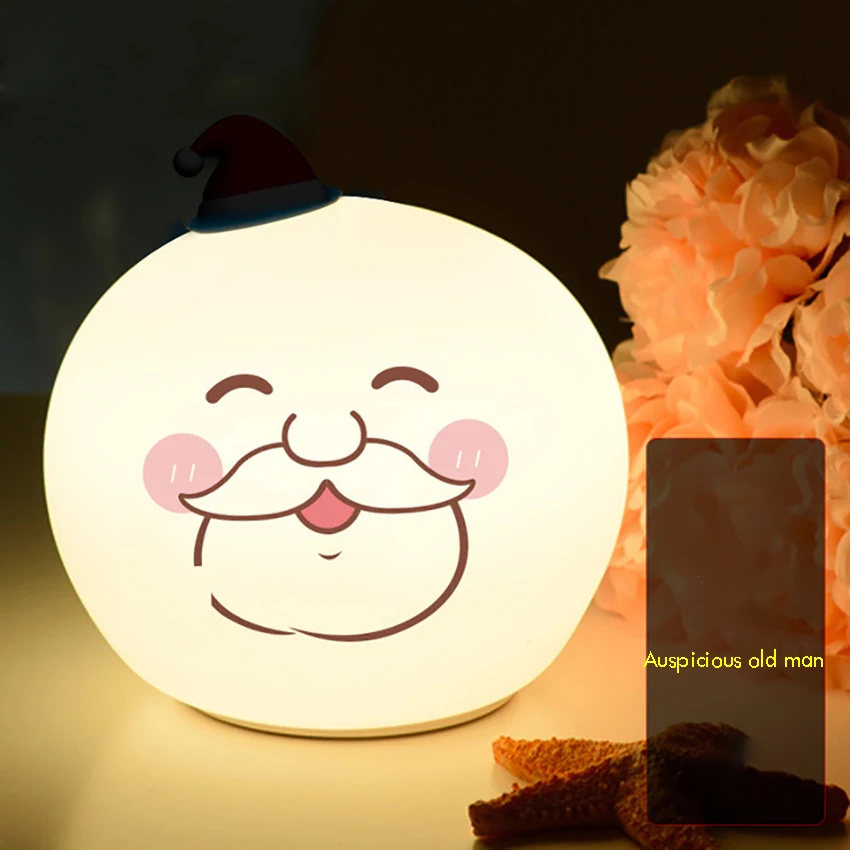 실리콘 LED 야간 조명, 크리스마스 산타 클로스 조명, 귀여운 램프 색상 변경, 생일 크리스마스 선물, 어린이용 야간 조명