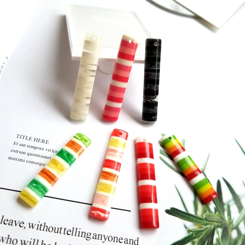 Japanese and Korean sweet and fresh acrylic earrings color stripes long earrings hand-made DIY earpiece accessories