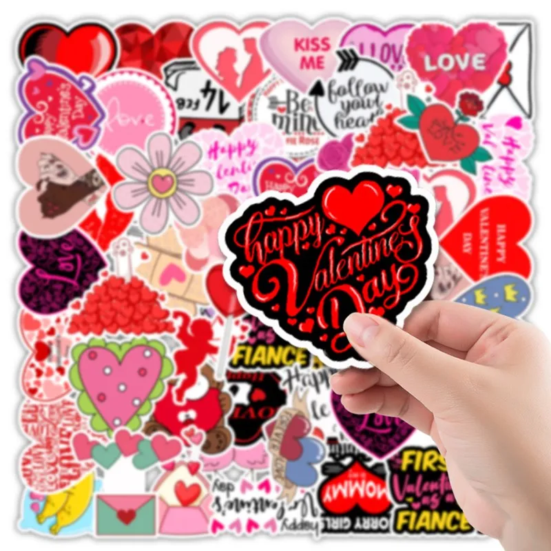 50Pcs/Set Wholesale Valentine's Day Stickers For Luggage Laptop Skateboard Water Bottle Car Decal Kids Gifts