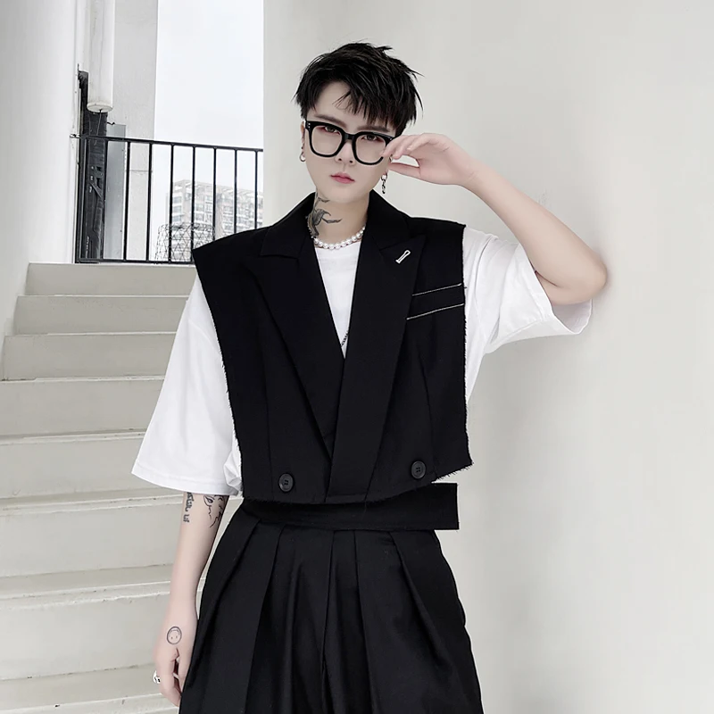 

Large size summer personality simple Jiming line short waistcoat fashion men's suit collar vest sleeveless coat