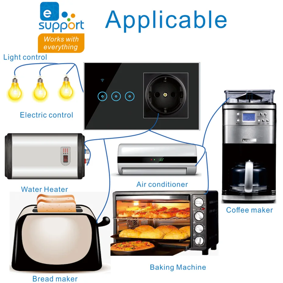 EU 스마트 벽 스위치 소켓, eWelink 앱 무선 제어, 스마트 홈 자동화 인터럽터, 와이파이 알렉사 호환, 2 in 1