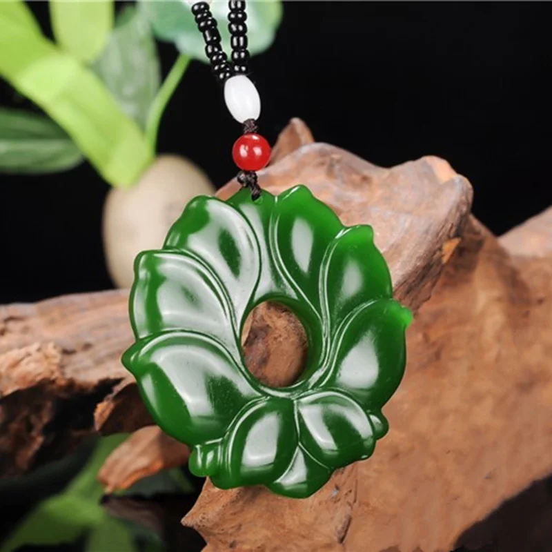 

Chinese Green Jade Lotus flower and peafowl Jade Pendant Jewelry Fine Jewelry Lucky Safety Charms Jade Necklace Pendant