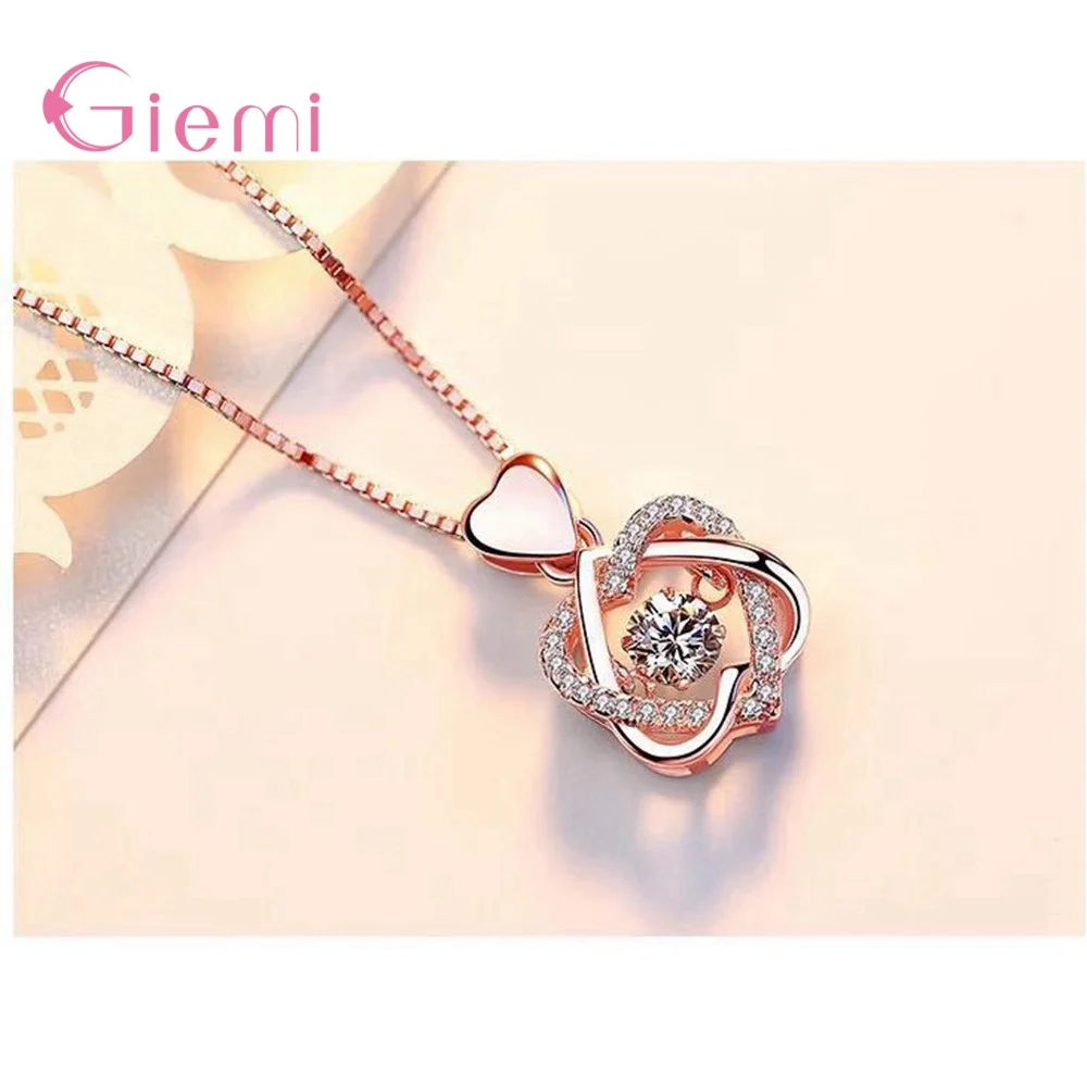 Fashion Simple 925 Sterling Silver Cubic Zircon Heart Pendant Necklace Women Girl Sweet Creative Jewelry Gifts Femme