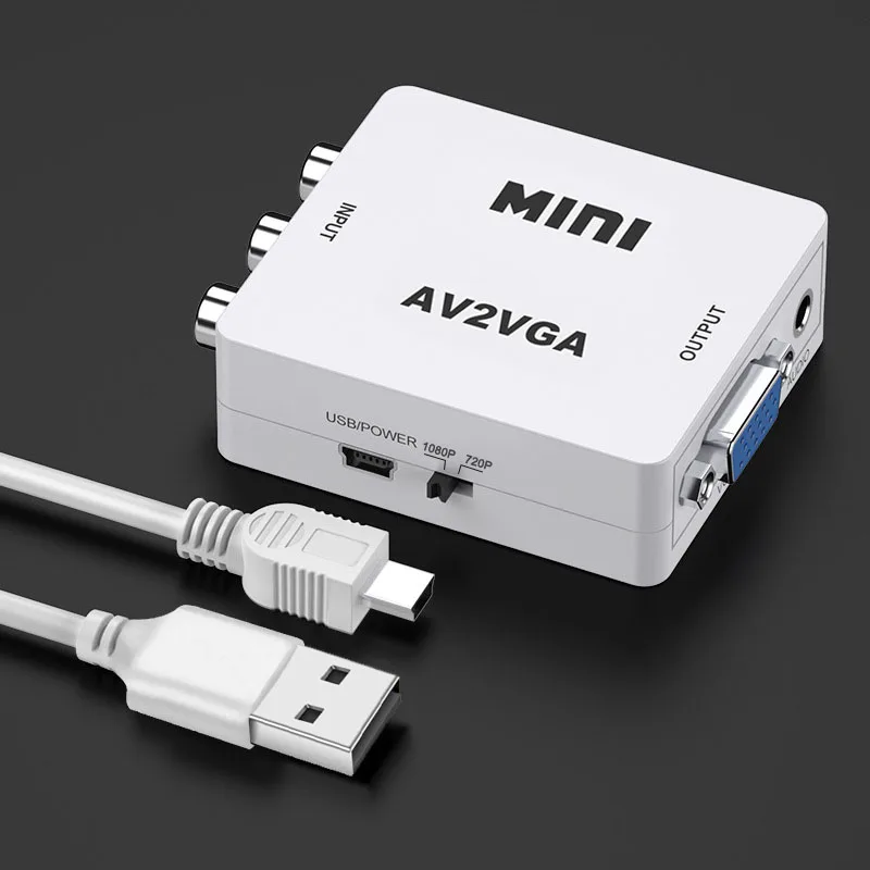 AV2VGA Video Converter AV to VGA Mini Converter Adapter with 3.5mm Audio 1080P Conversor to PC HDTV Converter With usb cable