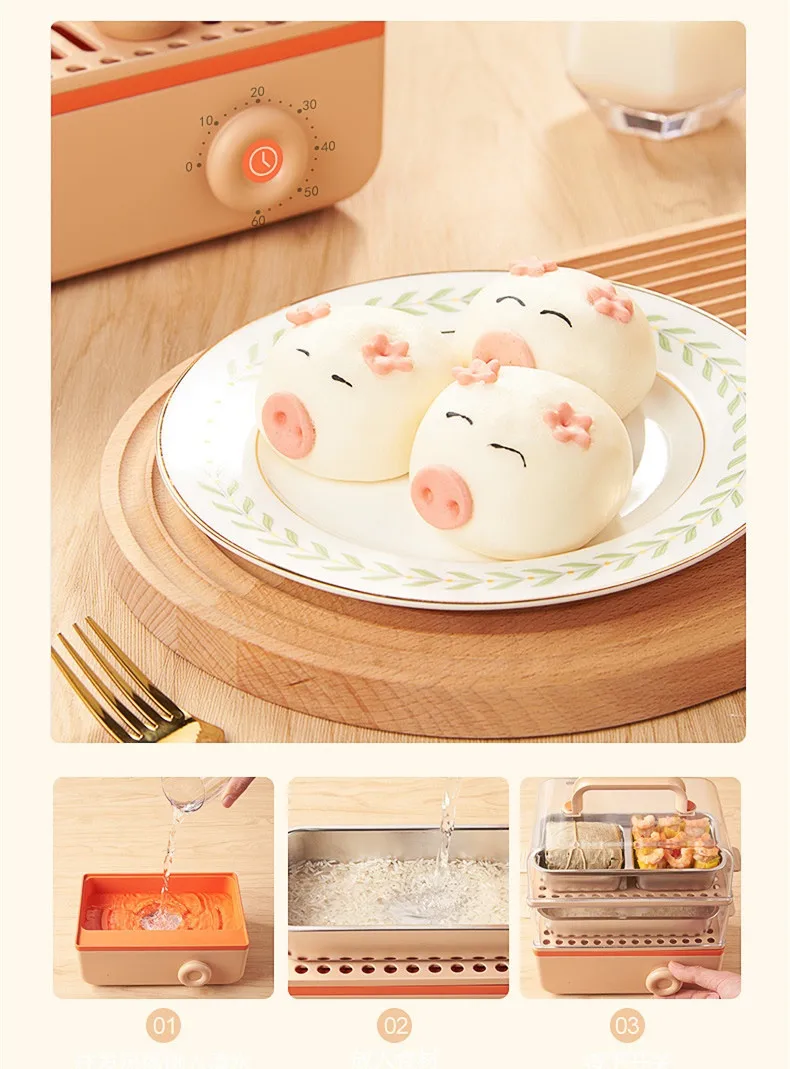 220V กล่องอาหารกลางวันความร้อน Home Mini แบบพกพาไข่อาหาร Steamer Multicooker 2ชั้นทำอาหารเครื่อง