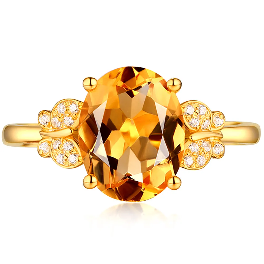 Oval Citrine gemstones diamonds Rings for women gold color yellow crystal butterfly bling jewelry bijoux bague party gifts