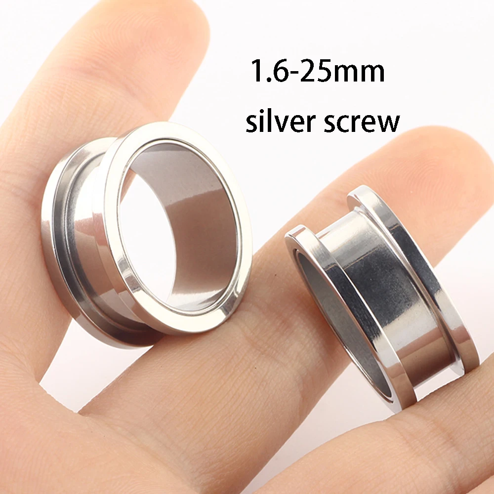 TIANCIFBYJS Silver Screw Ear Gauge Tunnels 00g Stainless Steel Eyelet Expander Stretcher Tragus Piercing Body Jewelry 1.6-25mm