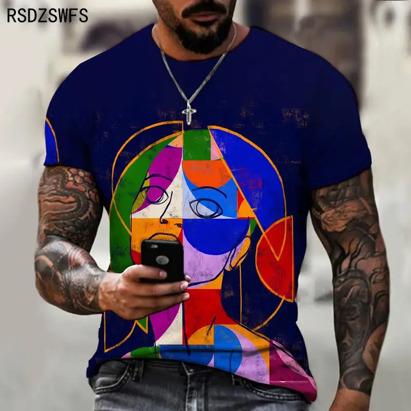 New Fashion T Short Men Streetwear O-Neck Short Sleeve Tees Colorful Geometry Male Clothes Casual Oversized Man T-Shirt Summer