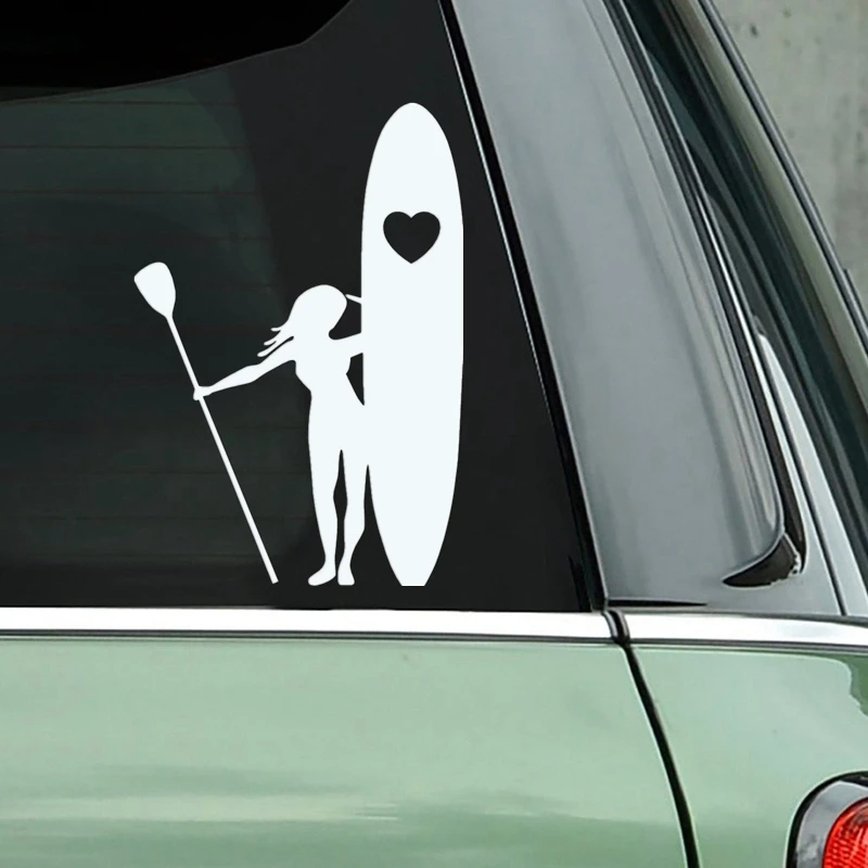 40700# Die-Cut Vinyl Decal Paddle Board Girl Heart Board Car Sticker Waterproof Auto Decors on Car Body Bumper Rear Window