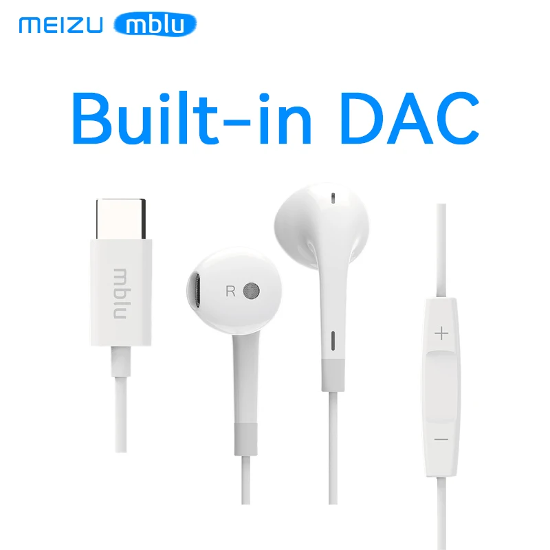 Original Meizu Mblu LP21C USB Type-C Wired Earphones Built-In DAC CX21988 14.2mm Free-Edge Bionic Driver Three Buttons Control