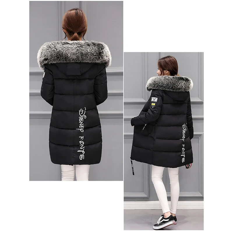 2024 New Women Winter Jackets Down Cotton Hooded Tops Plus Size Parkas Mujer Coats Long Coat Fashion Female Fur Collar Outfits