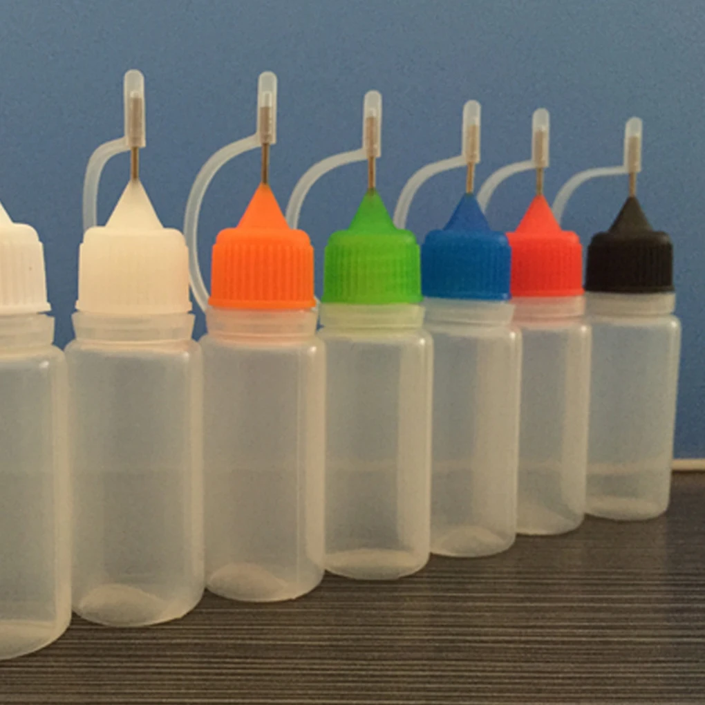 10pcs 10ml Plastic Empty Oil Dropper Bottle with Steel Needle Drip Tip for Liquids Random Color