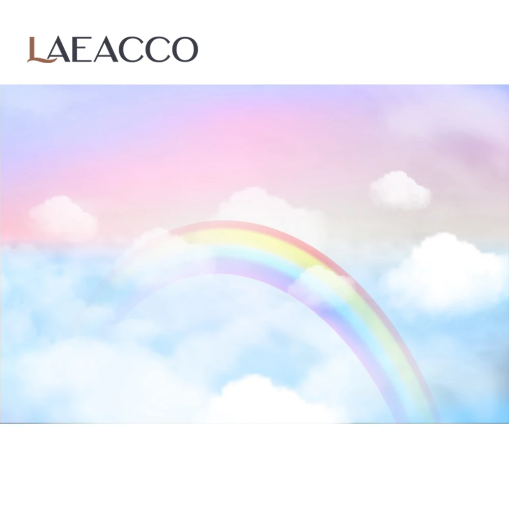 Laeacco Rainbow Backdrops Cloud Blue Sky Birthday Party Decor Poster Baby Portrait Photography Background Photocall Photo Studio