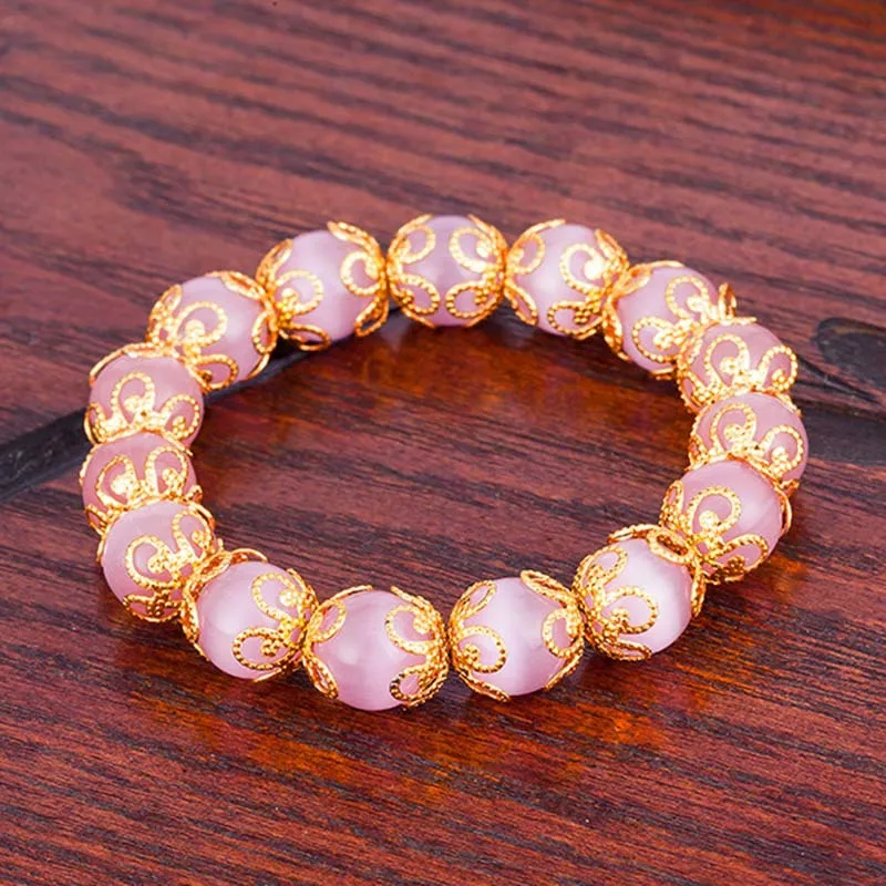 OMHXFC Wholesale European Fashion Woman Female Party Birthday Wedding Gift Pink Green Red Beads Agate 18KT Gold Bracelets BE215