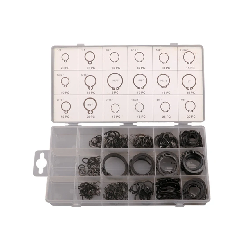 300PCS Circlip Set External/Internal Retaining E-type Cir clip Lock Snap Retaining Ring Assortment Set holes Shaft Collar Washer