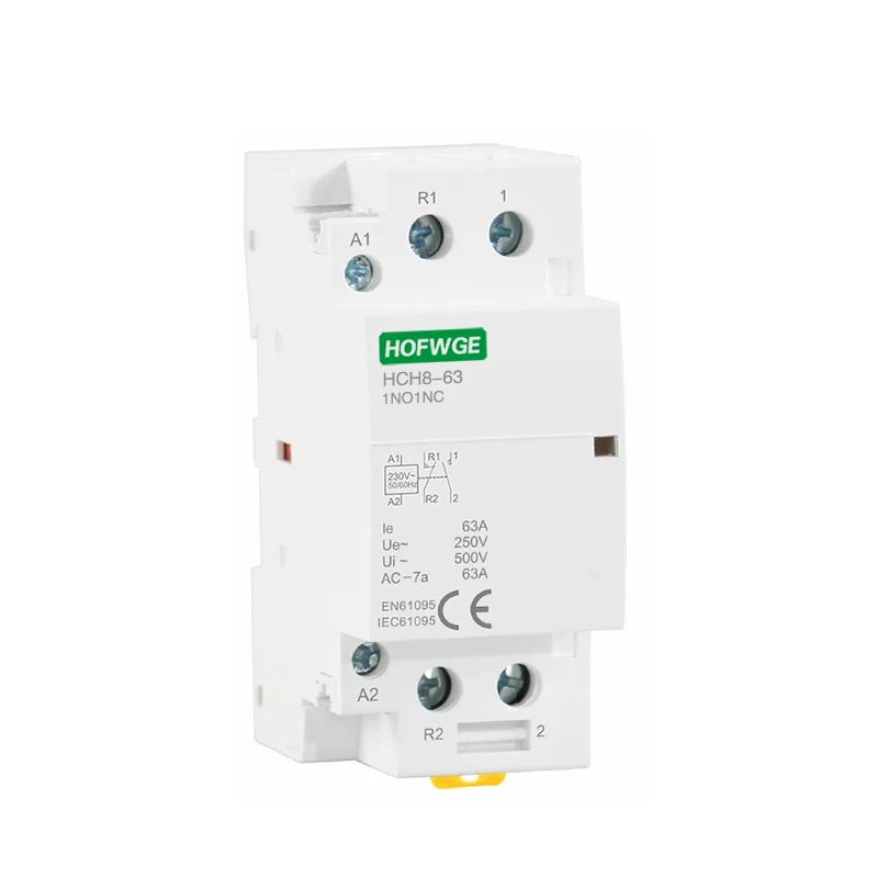 HCH8-63 Modular Contactor 2P 63A 2NO or 2NC  1NO1NC 24V 110V 220V Automatic Household Contactor Din Rail Type