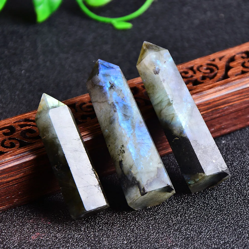 Natürlicher Kristall Labradorit Quarz Punkt Heils tein sechseckige Prismen 50-80mm Obelisk Zauberstab Behandlung Stein DIY Geschenk 1St