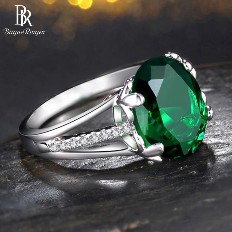 Bague Ringen Classic Ring With Round Shape Green Gemstone For Charm Women Fashion Female Jewelry Party Wholesale Gift Size 6-10