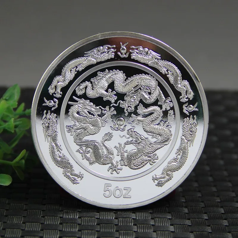 

1988 new year old silver coin, 5 ounces, twelve zodiac dragon, commemorative coins, collectibles