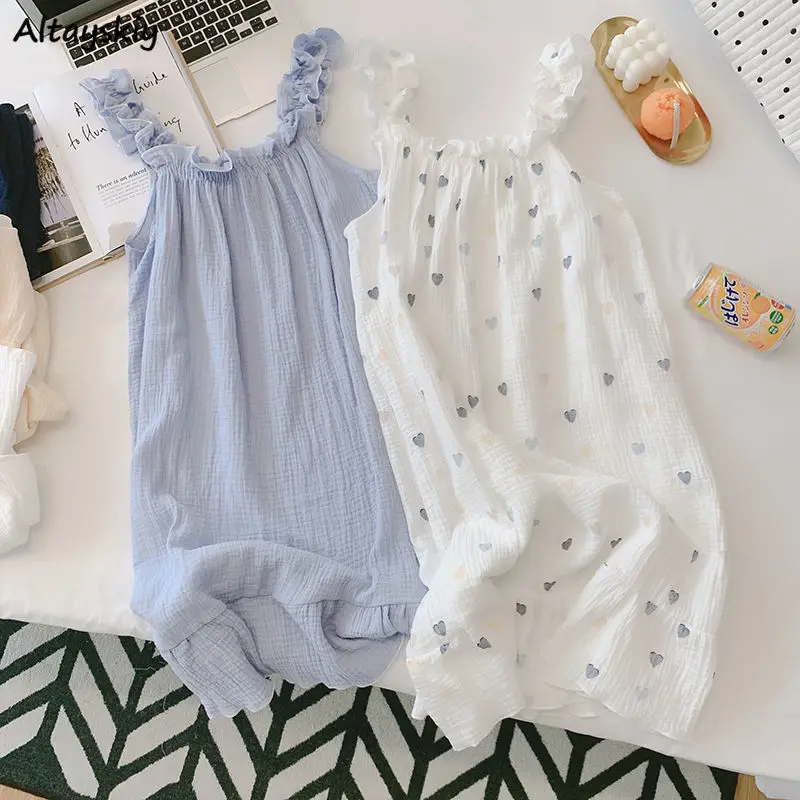 

Nightgowns Women Lovely Summer Sleeveless Friend Chic Preppy Girls Nightwear Soft Simple Loose Ulzzang Fashion Ladies Homewear