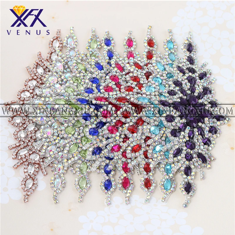 

XFX VENUS 1 PCS Small Rhinestone Crystal Appliques Patch Iron on Silver Gold Hand Beaded Applique for Dress Shoe Accessory Sewn