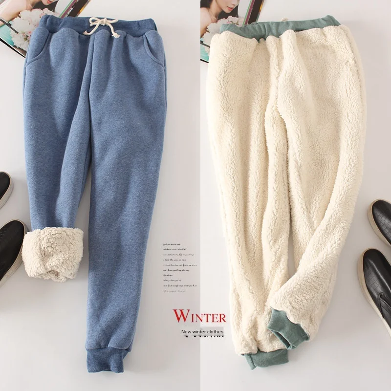 Lambskin Sweatpants Winter Women's Velvet  Autumn and Models Loose Thickening Was Thin Warm Pants