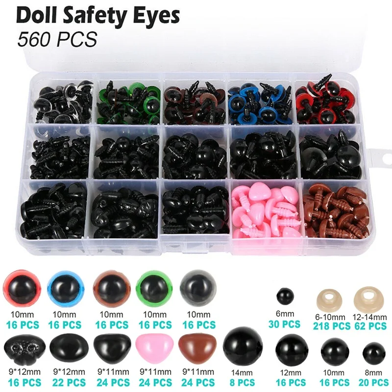 560pcs Eyeball Doll Accessories Black Plastic Plush Safety Eyes Amigurumi For Toys 6mm 8mm 10mm 12mm DIY Funny Toy Eyes Animal