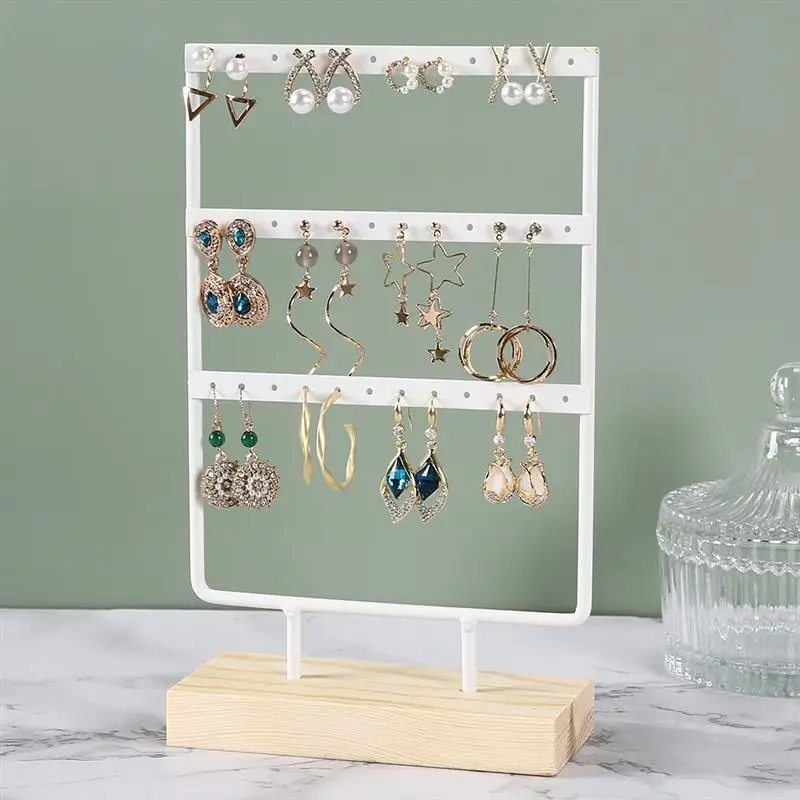 24/44/66 Holes Stand Jewelry Display Organizer Earrings Pendants Bracelets Jewelry Holder With Wooden Base Earrings Storage Rack