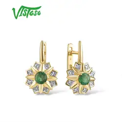 VISTOSO Gold Earrings For Women 14K 585 Yellow Gold Sparkling Emerald Luxury Diamond Wedding Anniversary Elegant Fine Jewelry
