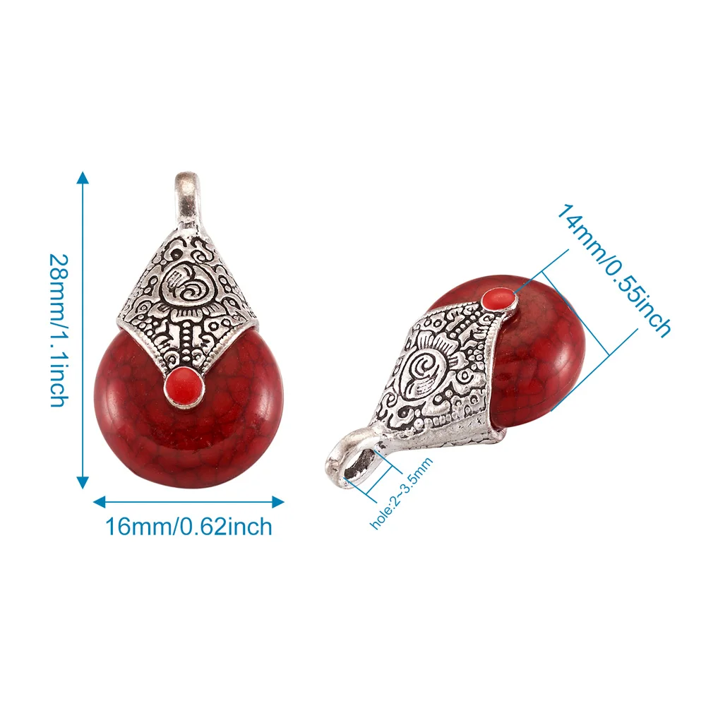 50Pcs Tibetan Style Resin Pendants with Alloy & Enamel Teardrop Charms For DIY Handmade Necklace Earrings Jewelry Accessories