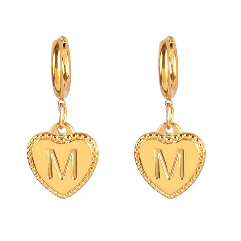 Stainless Steel Earring For Women Jewelry Letter A-Z Engrave Heart Jewelry Earring Love Heart Earrings Charms Hoop Earrings