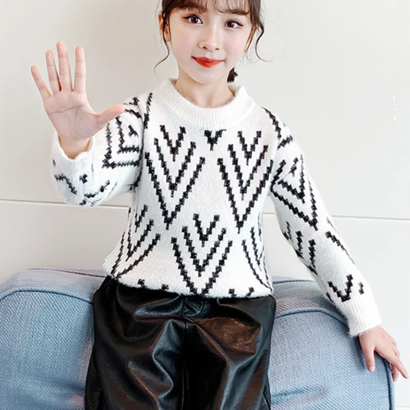 

Свитер для девочек, детская верхняя одежда, топы 2022, винтажная флисовая утепленная теплая осенне-зимняя вязаная Гибкая детская одежда