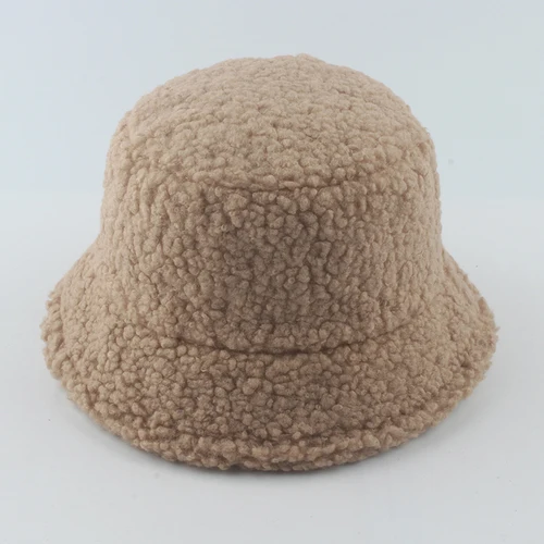 Imagen 2 del producto Sombrero de cubo de lana de cordero, sombreros cálidos de invierno para mujer, gorra plana gruesa para mujer, gorras de pescador al aire libre de Panamá Unisex para hombre