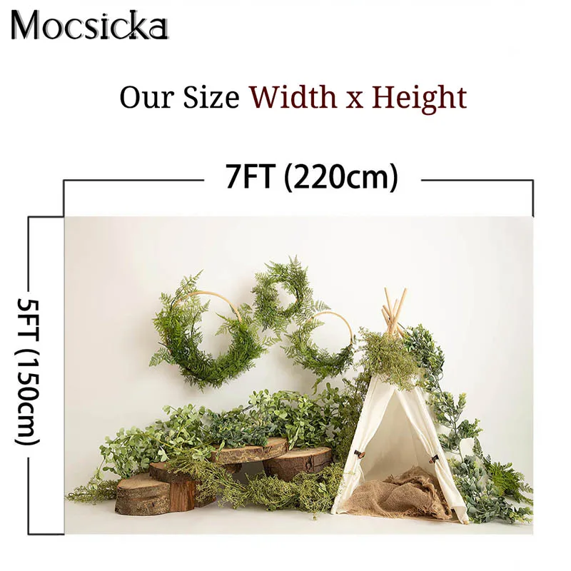Mocsicka-خلفية للتصوير الفوتوغرافي لعيد ميلاد الطفل ، وخلفية للتصوير الفوتوغرافي مع كيك سفاري ، وأوراق خضراء