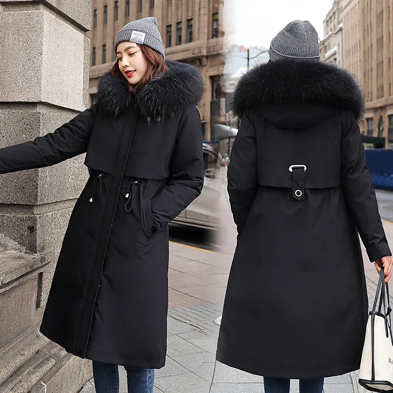 

Real Shot Fad New Detachable Pie To Overcome The Mid-length Over The Knee Thick Down Cotton Fashion Mid-length Coat Women