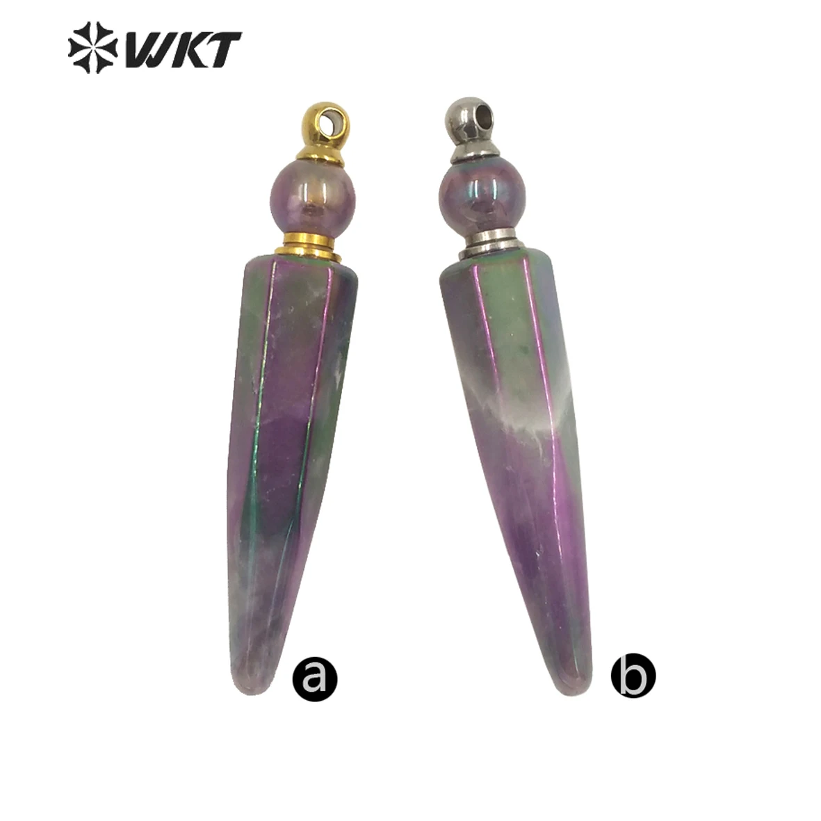 WT-P1644 Unique Dashion Stainless Steel Long Bullet Stone Perfume Bottle As Pendant For Necklace Women Amethysts DIY Craft