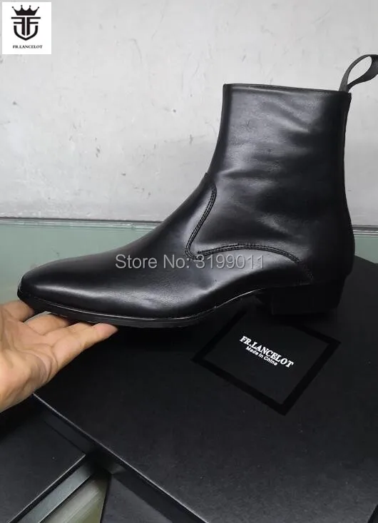 FR.LANCELOT 2020 Brand new High end real leather men boot ins Style smooth leather Men Short Boots zip party men\'s boots