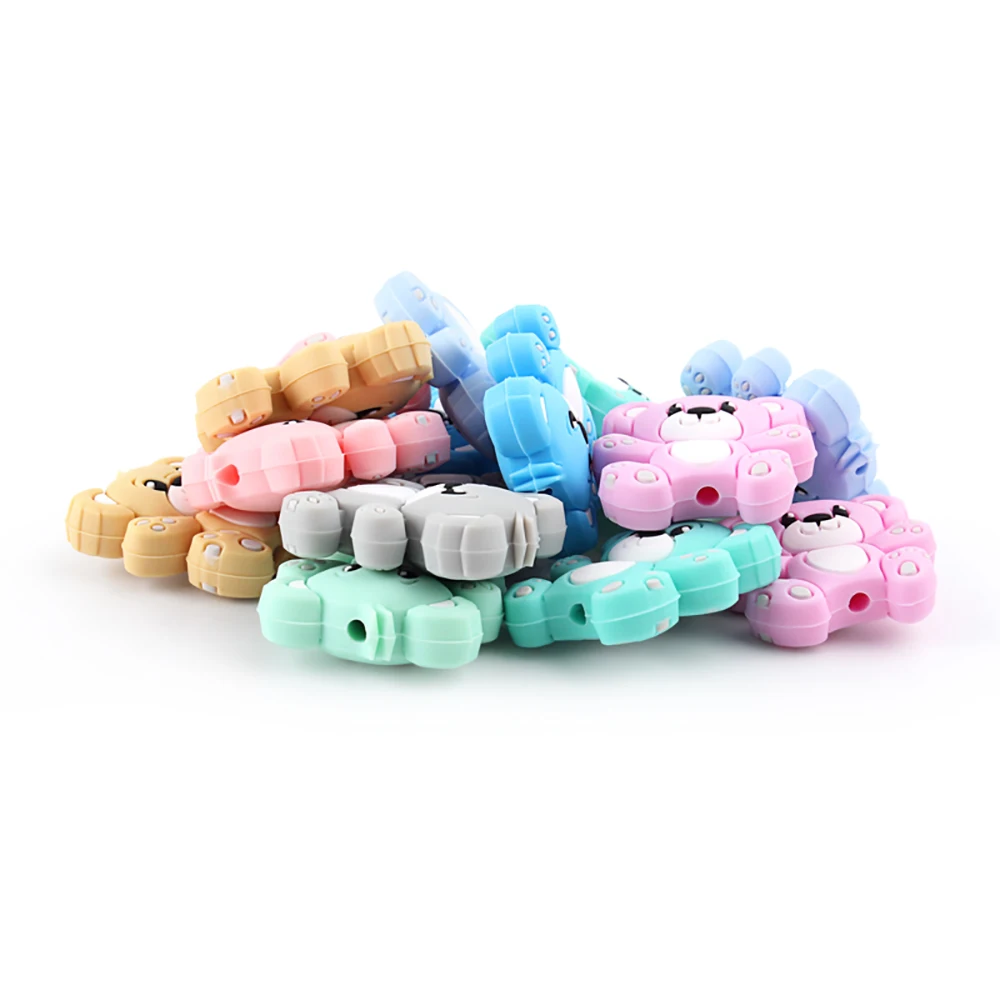 Bear Silicone Beads 10pcs Baby Newborn Teether Product Dummy Cartoon Animal DIY Pacifier Chain Baby Oral Care Teething Bead Toys