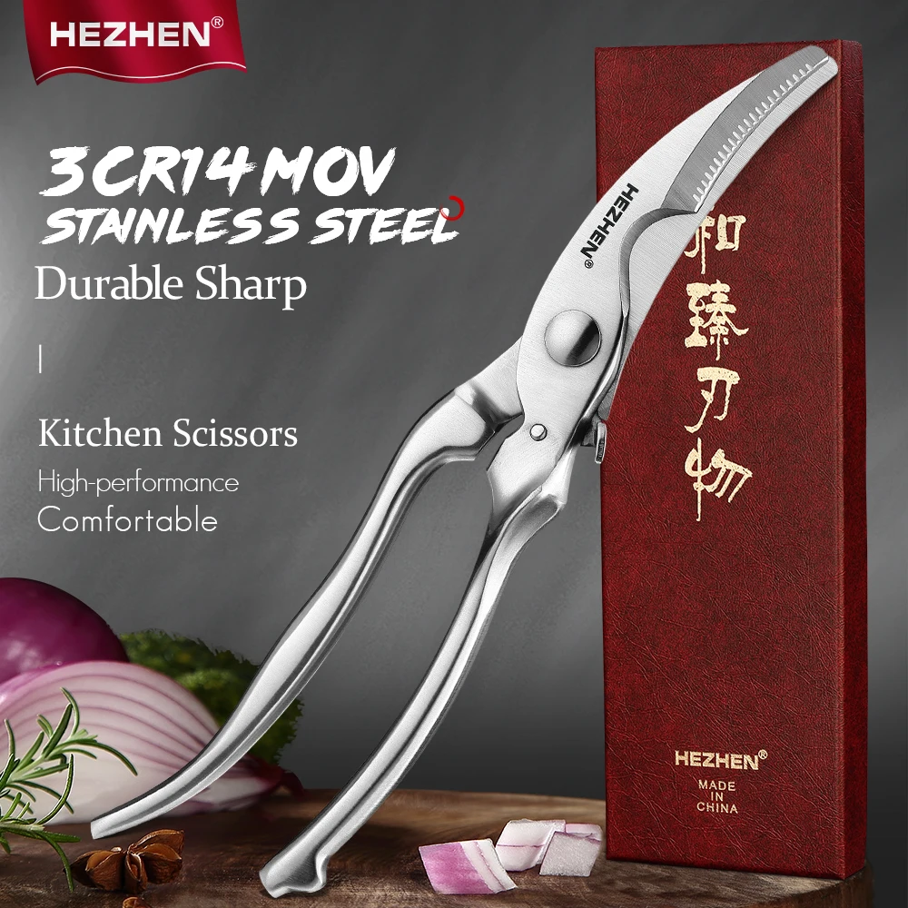 HEZHEN Kitchen Scissor 3Cr14MoV Stainless Steel Kitchen Gadget shear Fish Duck cut Poultry Chicken Bone scissor Cutter Cook Tool