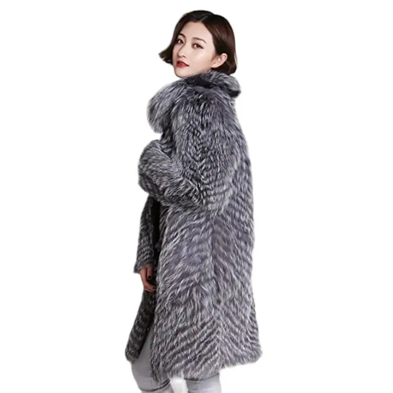 Genuine leather coat women's winter real natural fox fur winter warm long coat women's vest fox fur women's silver fox fur coat