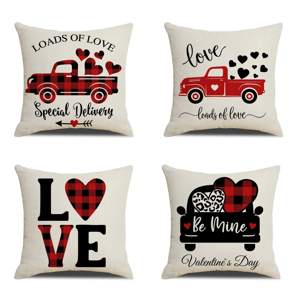 Valentines Day Squre Pillowcase Decorative Cushion Cover For Sofa Heart Printed Chair Car Throw Pillow Cover Home Decoration