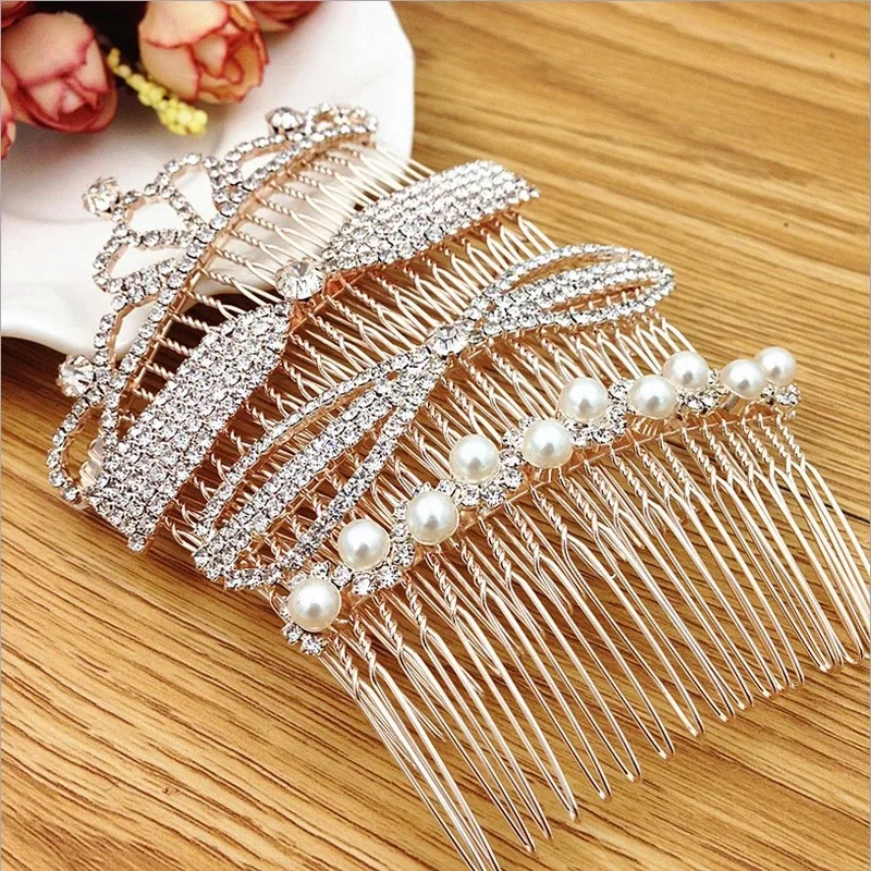 Seamless Lnverted Comb Headdress Korean Anti-Skid Edge Clip Pearl Hair Rhinestone Hair Clip Simple Bangs Clips Antique Hairpin