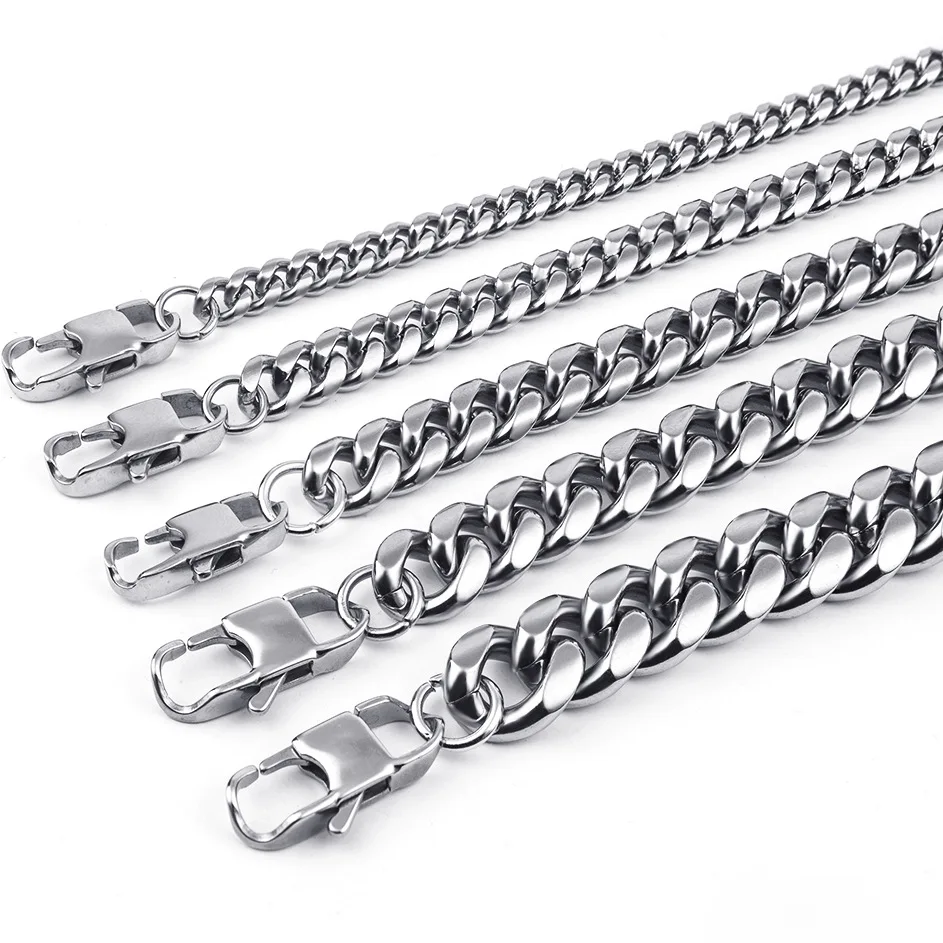 

6/8/10/12mm Men Necklace 316L Stainless Steel Hip Hop Cuban Link Curb Chain Choker 7inch-40inch