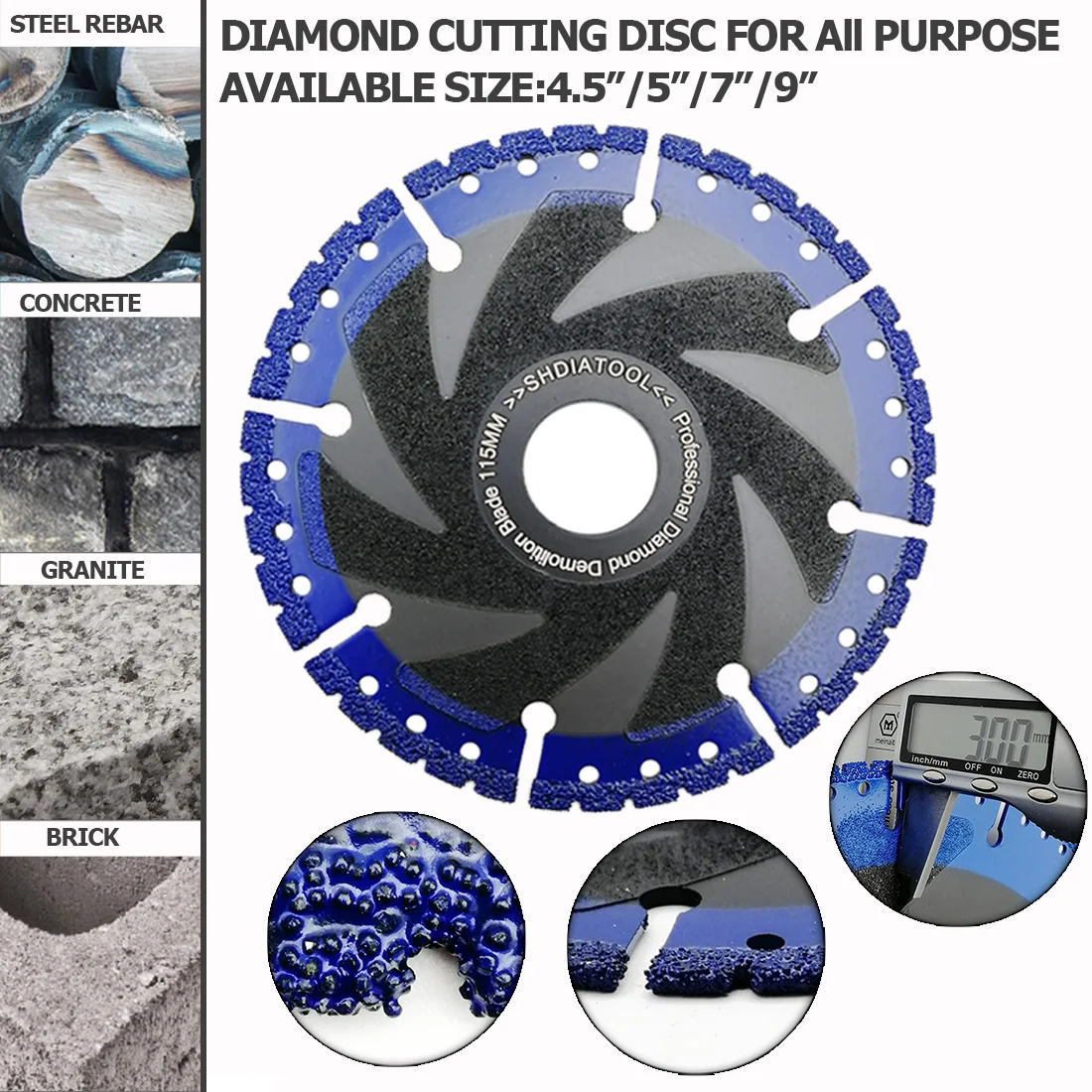 SHDIATOOL 2pcs Vacuum Brazed Diamond saw Blade for All Purpose For stone iron steel Demolition cutting disc