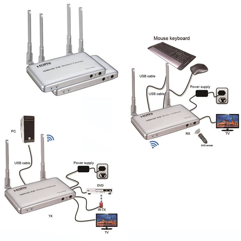 HD 1080P 50M USB KVM HDMI Wireless Extender 2.4G 5G Wireless Extension Can Go Through The Wall IR Video Transmitter Receiver