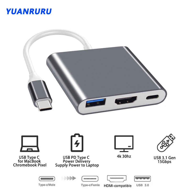 Thunderbolt 3 USB C HUB To HDMI-Compatible 4K USB-C Doce With PD  For MacBook Samsung Adapter USB Type C Hub Aluminum Splitter