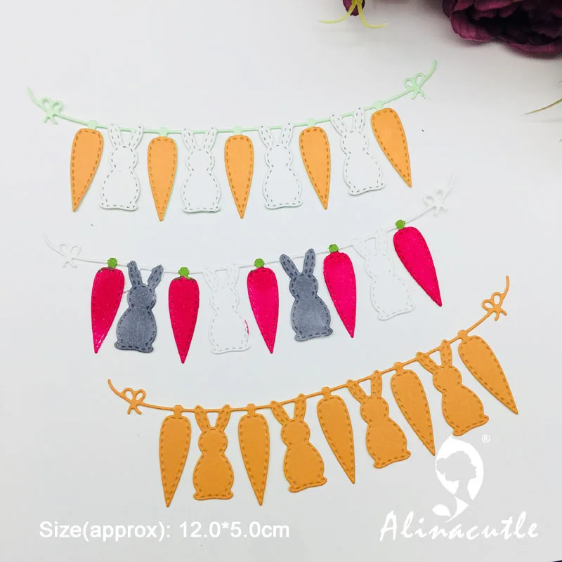 Metalen Stansmessen Bunny Wortelen Banner Scrapbooking Papier Ambachtelijke Album Handgemaakte Kaart Punch Gestanst Art Cutter Alinacutle
